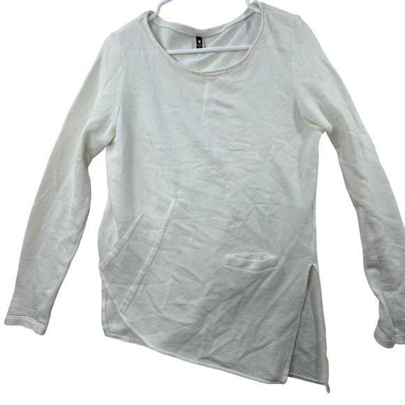 European Culture Sweaters - European Culture Top Women S Cream Artsy Asymmetrical Knit Long Sleeve